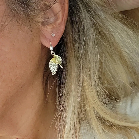Dainty Shimmer Leaf Drop Earrings - Picture 4 of 7
